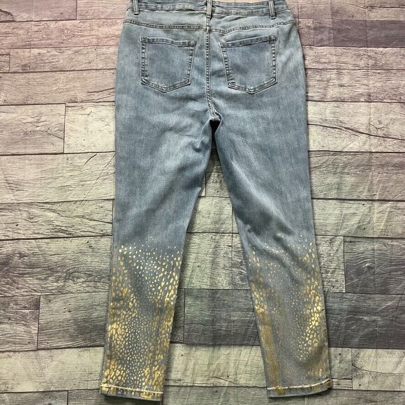 Denim 24/7 Womens Jeans sz 14W Light Wash Denim Gold Metallic Embellishment x28" - Picture 9 of 11